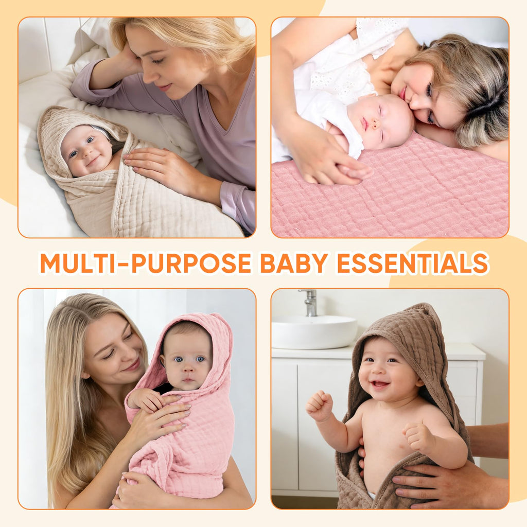 Muslin Hooded Baby Towels 100% Cotton,Super Soft Muslin Baby Bath Towel - 32 x 32 Inches, Suitable for Newborn and
