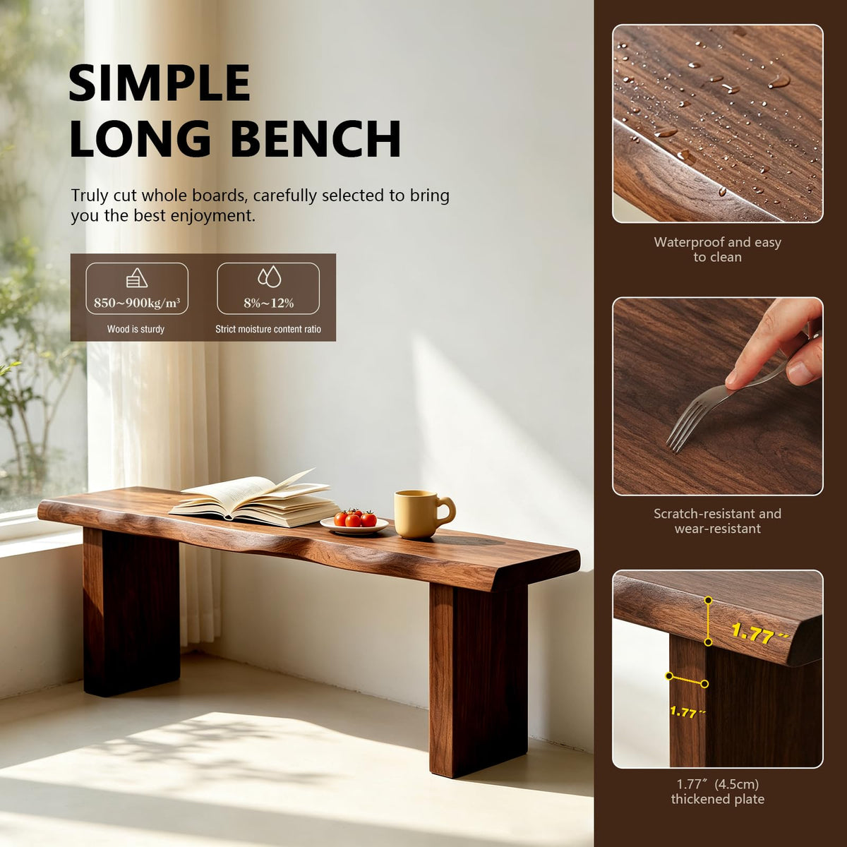Solid Wood Entryway Bench Farmhouse Dining Bench Indoor End of Bed Bench
