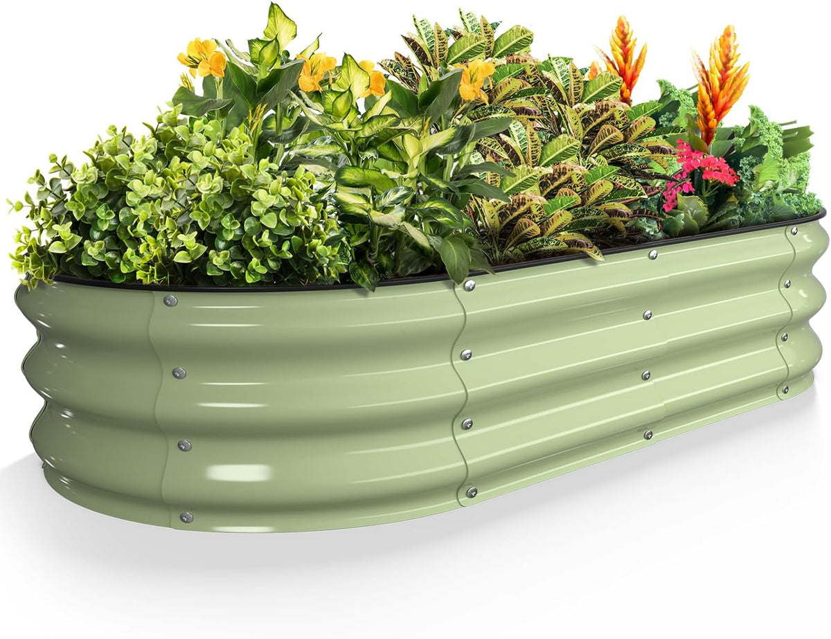 Raised Garden Bed, 4x2x1 FT Galvanized Steel Metal Raised Garden Bed, Oval Open-Bottom Design, 12-Inch Deep for