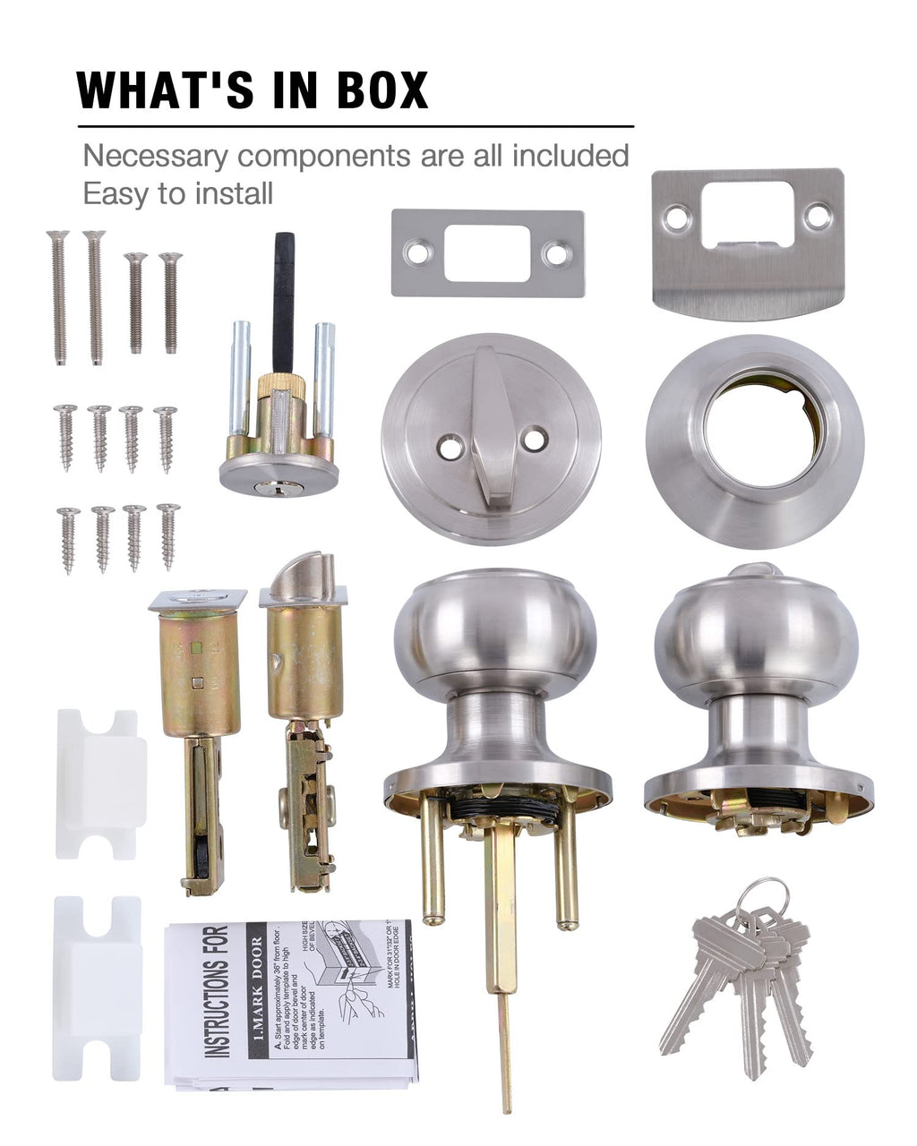 All Keyed Identical Deadbolt Door knob Single Cylinder Deadbolt Lock Combo Set, Classic Satin Nickel Exterior Knobs