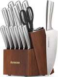 Knife Set, Kitchen Knives Set with Block and Sharpener Full Tang 15 Pcs Stainless Steel Knives, Dishwasher Safe Knife