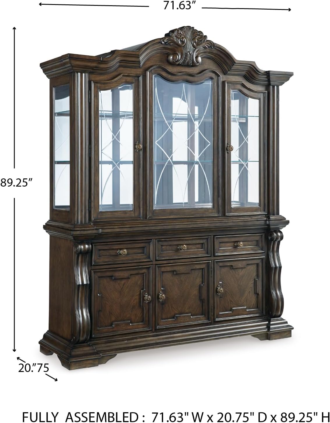 2-Piece Dining Buffet and Hutch, China Cabinet | Hardwood solids, Oak and ash swirl veneers with MDF substrates and