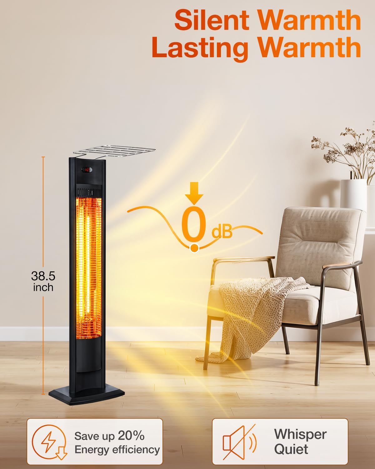 38.5'' in Electric Patio Heater, 1500W Infrared Standing Heater, Portable Outdoor Space Heater, Backyard and Garage