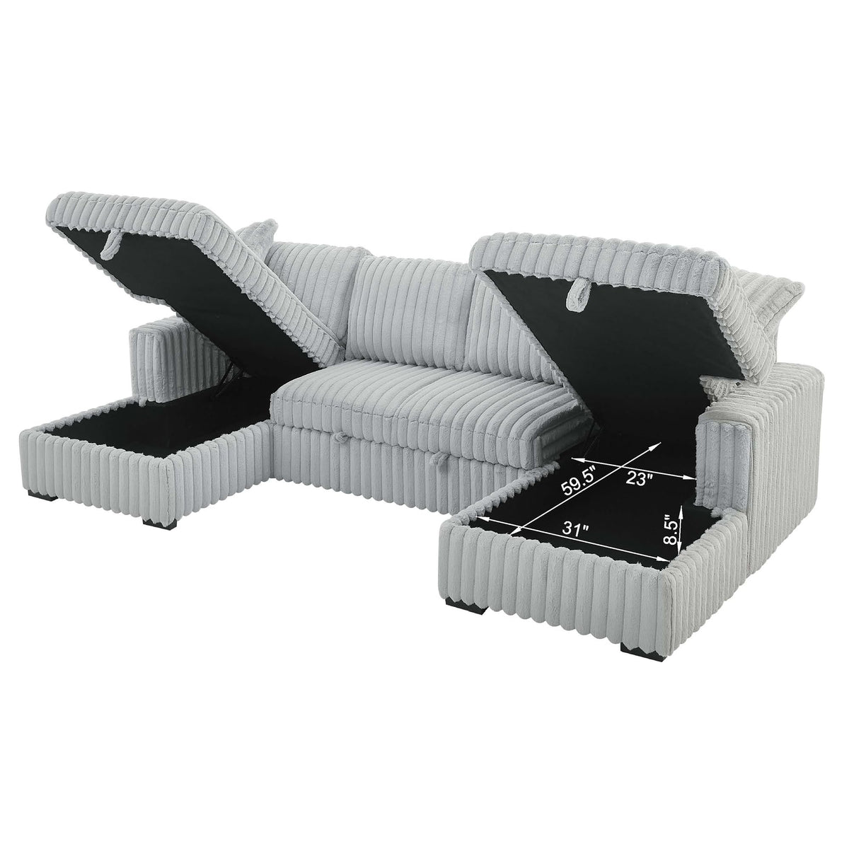 122'' Convertible U-Shaped Faux Rabbit Fur Plush Sectional Sleeper Sofa, Upholstered Cloud Couch Pull-Out Sofa Bed