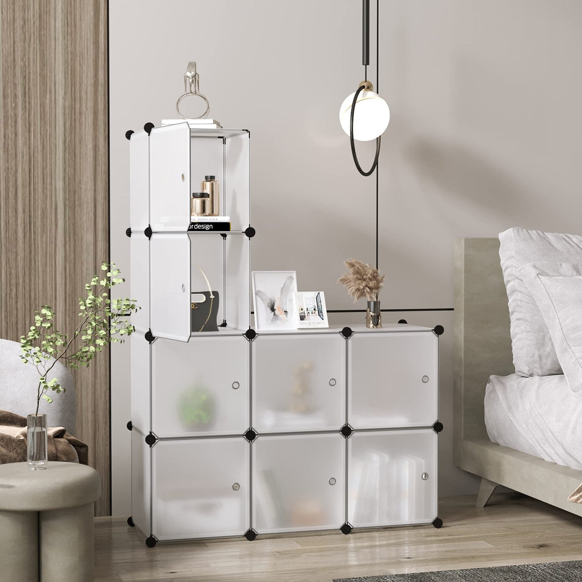 8-Cube Storage Organizer with Door Cube Shelf Closet Cabinet White
