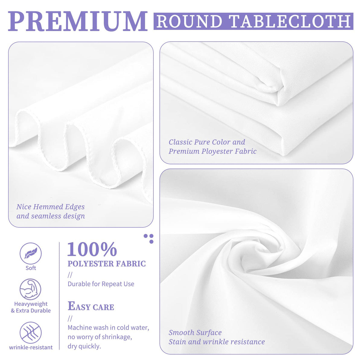 10 Pack White Round Tablecloth 90 Inch