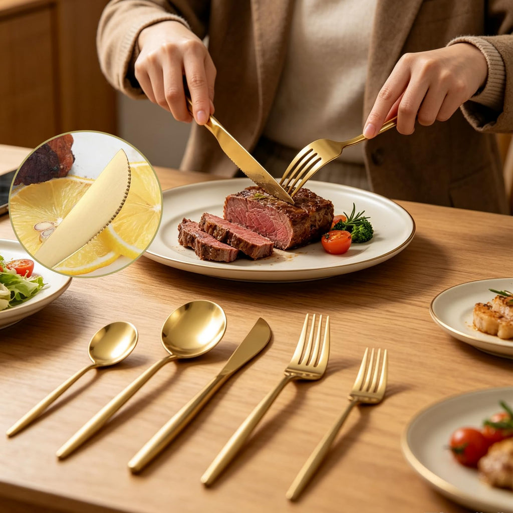 Gold Silverware Set 300-Piece - Premium Stainless Steel Flatware Set for 60, Luxury Gold Cutlery Set with Spoons