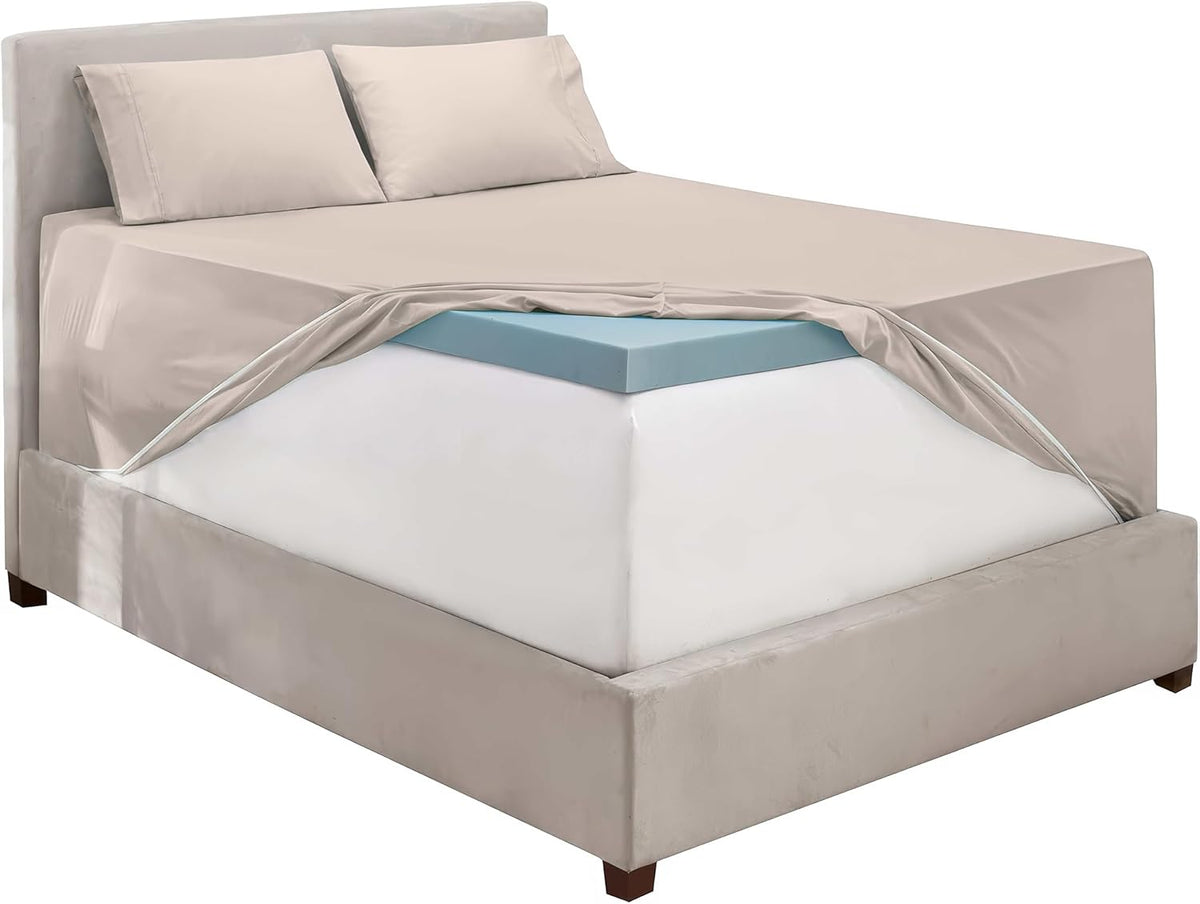 Extra Deep Pocket Sheet Sets, Luxury Soft 6 Piece Bed Sheet Set Fits Mattress 18-24 Inches - Linen