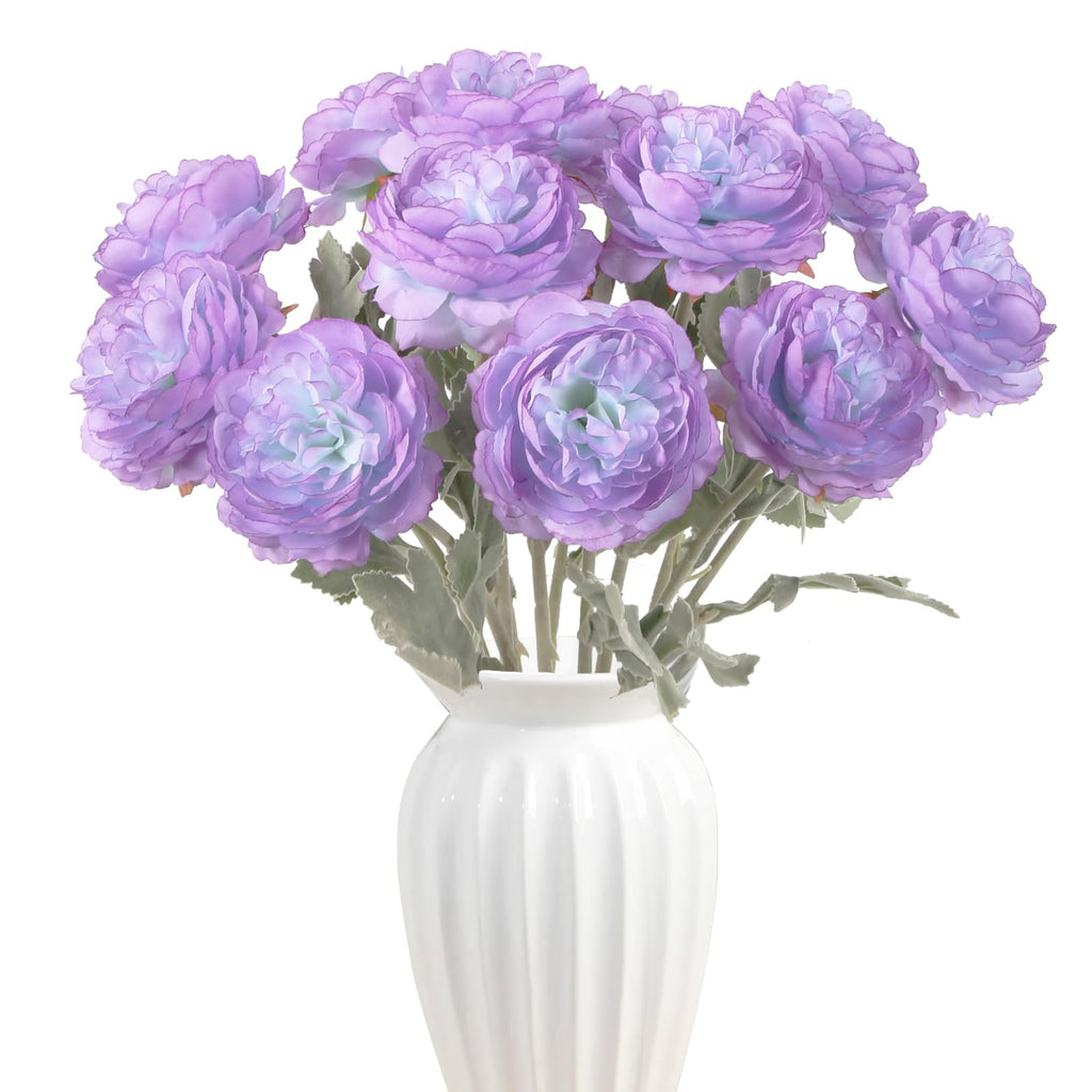 Peonies Artificial Flowers 12Pcs Realistic Purple Silk Ranunculus Flowers 14.6" Fake Peonies Decoration Wedding