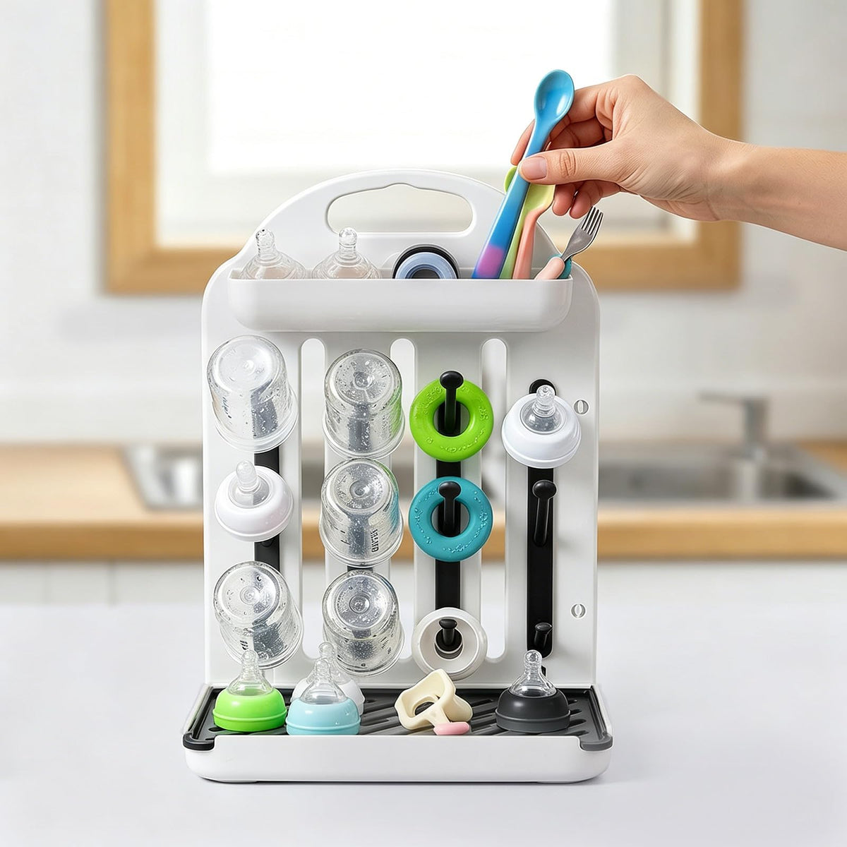 Baby Bottle Drying Rack, Modular Vertical Bottle Drying Rack for Baby Bottles, Pump Parts and Pacifiers, Space Saving