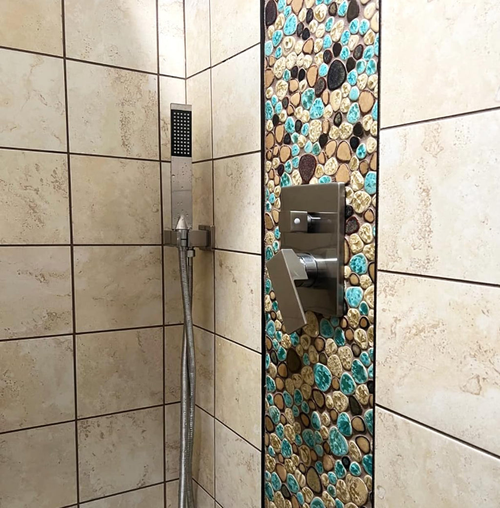 Pebble Porcelain Tile Fambe Turquoise Green Beige Shower Floor Pool Alley Tiles Mosaic TSTGPT005 (5 Square Feet)