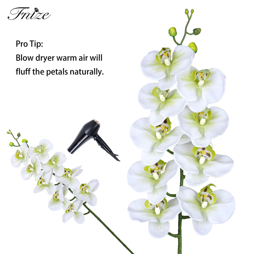 Faux Orchid Stems Real Touch Latex Green White 38 Inch 2pcs