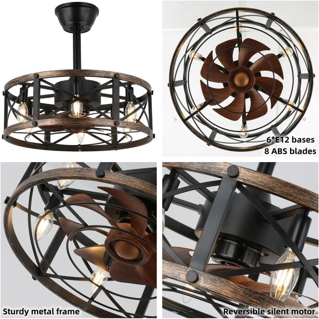 19" Black Caged Chandelier Ceiling Fan with Light & Remote