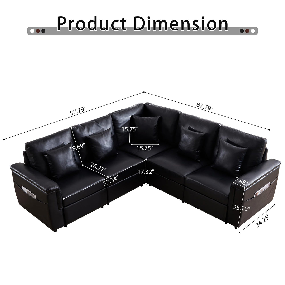 Faux Leather Sectional Sofa, Oversized L Shaped Modular Cloud Couch with Pillows, Modern 6 Seater Leather Couch