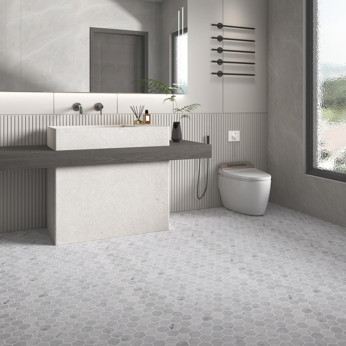 Carrara White Marble Stone 2 Inch Hexagon Italian Bianco Carrera Marble Mosaic Tile Wall Bathroom Shower Floor (5