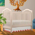 White 100% Cotton Sateen Tailored Crib Skirt 28"X52"+15" Drop U Shape Scalloped Embroidery with Split Corners ;