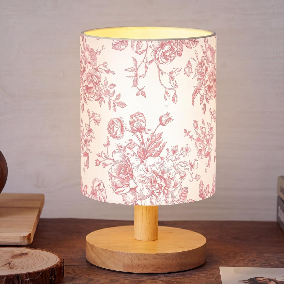 Pink Floral Bedside Table Lamp for Kids Bedroom