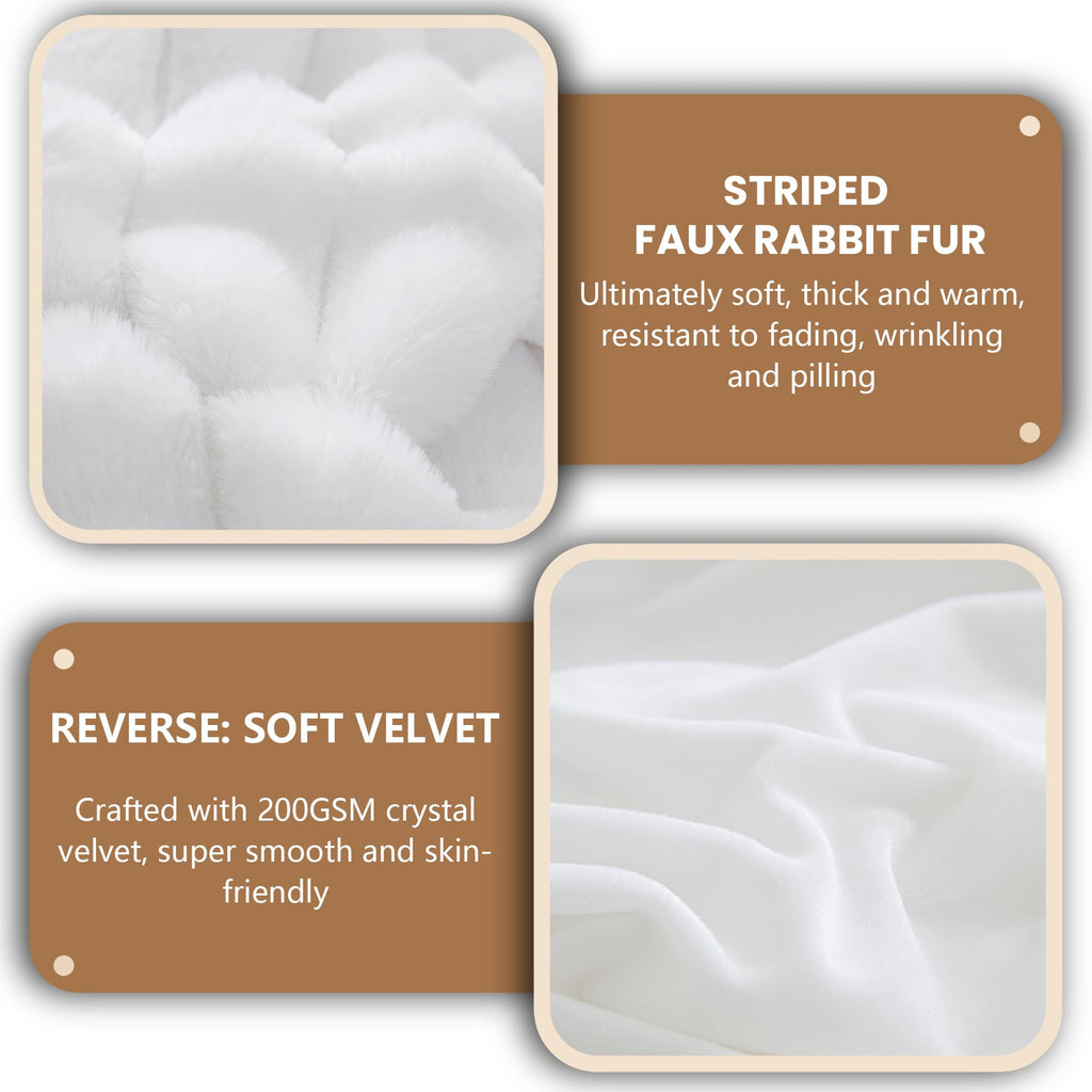Fluffy Ribbed Faux Rabbit Fur Duvet Cover Set 2 PCS, White