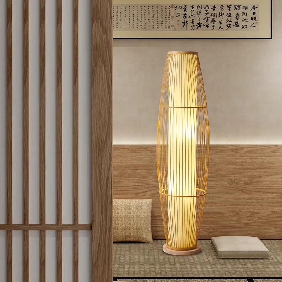 47 Inch Tall Bamboo Floor Lamp,Boho Style, Bedroom
