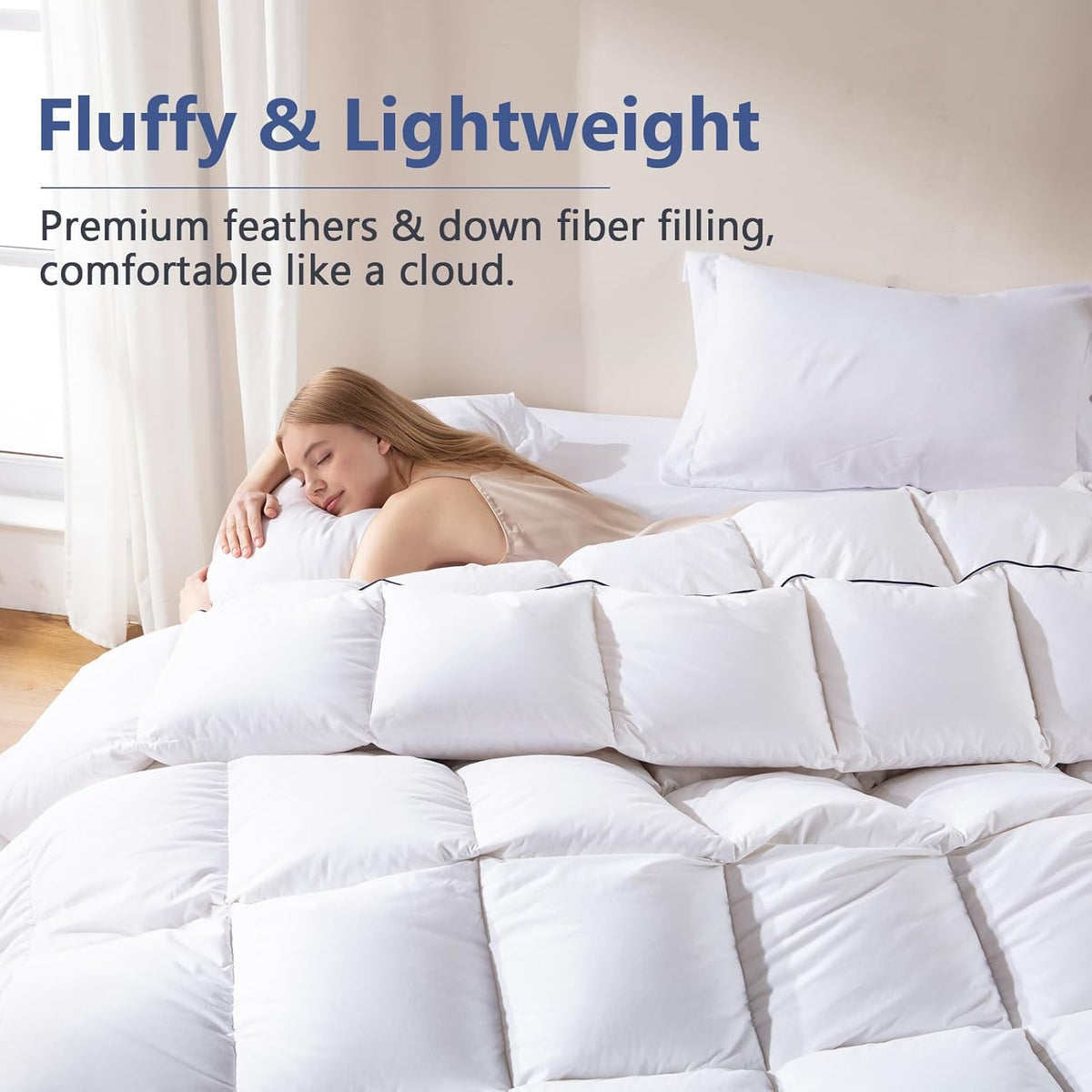 Feather Down Fiber Comforter, 100% Cotton Ultra Soft Fluffy Duvet Insert