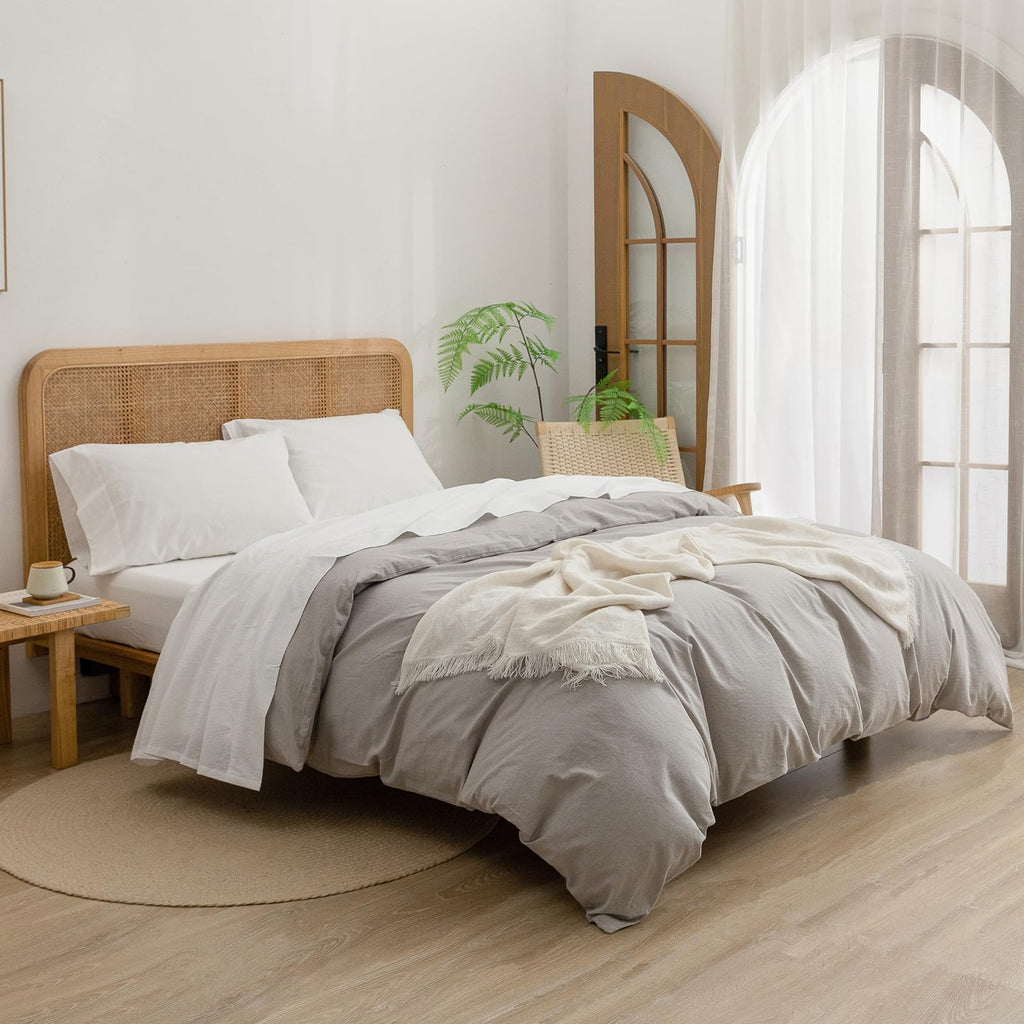 100% Washed Cotton Linen Feel Sheet Set, Solid Off White