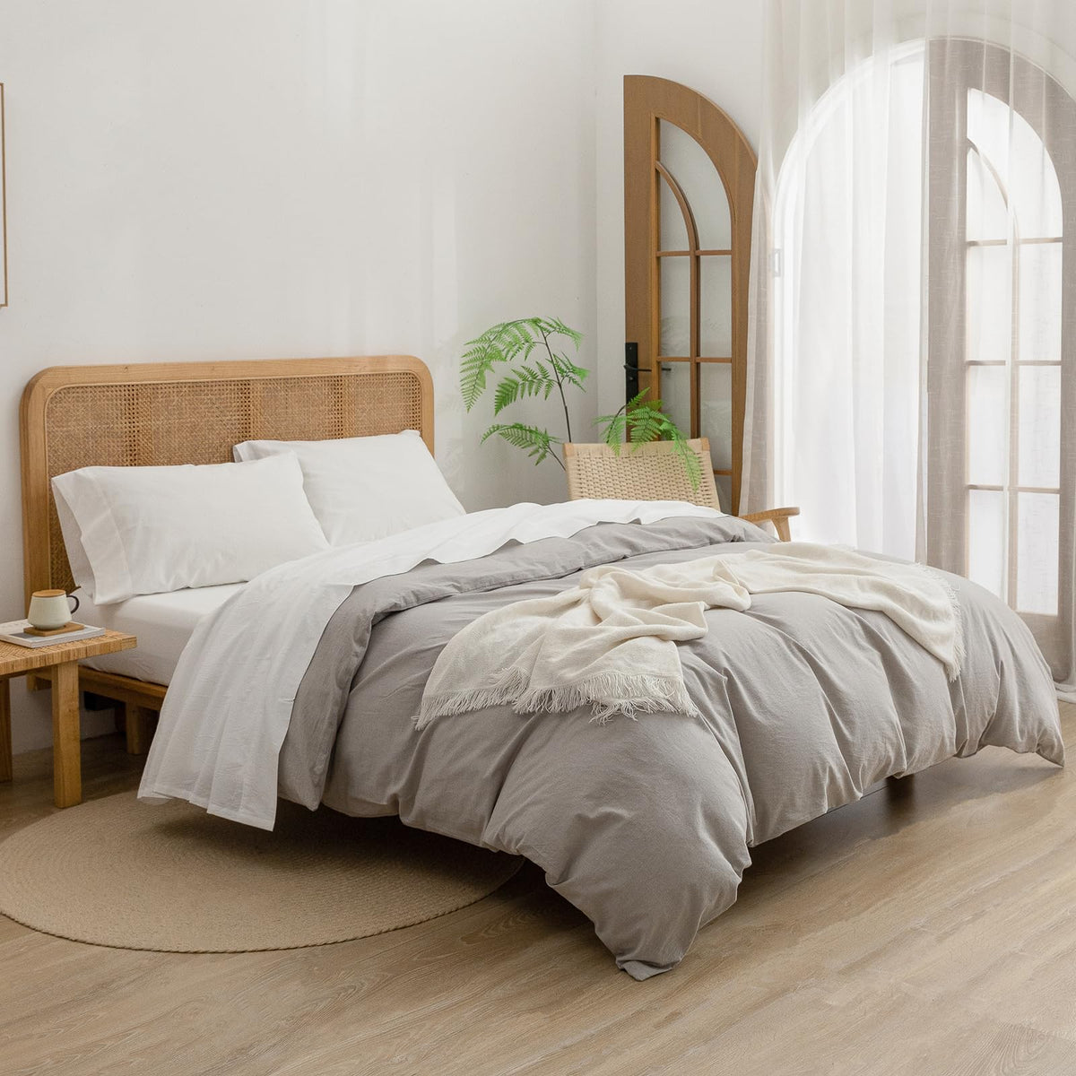 100% Washed Cotton Linen Feel Sheet Set, Solid Off White