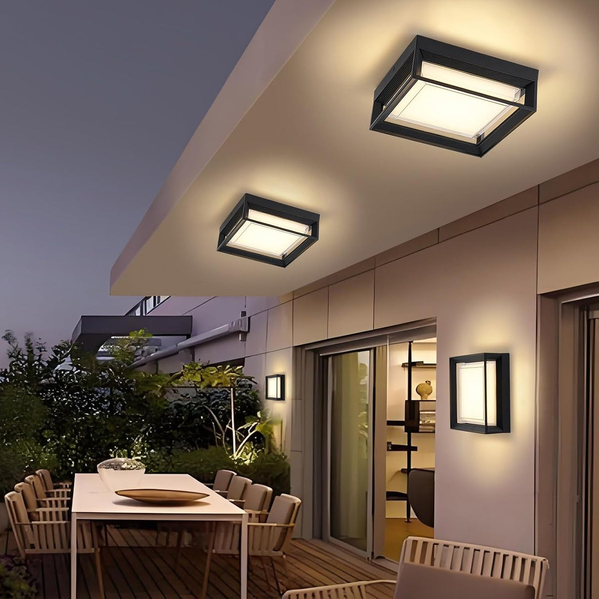 Square Flush Mount Outdoor LED Ceiling Light Fixture