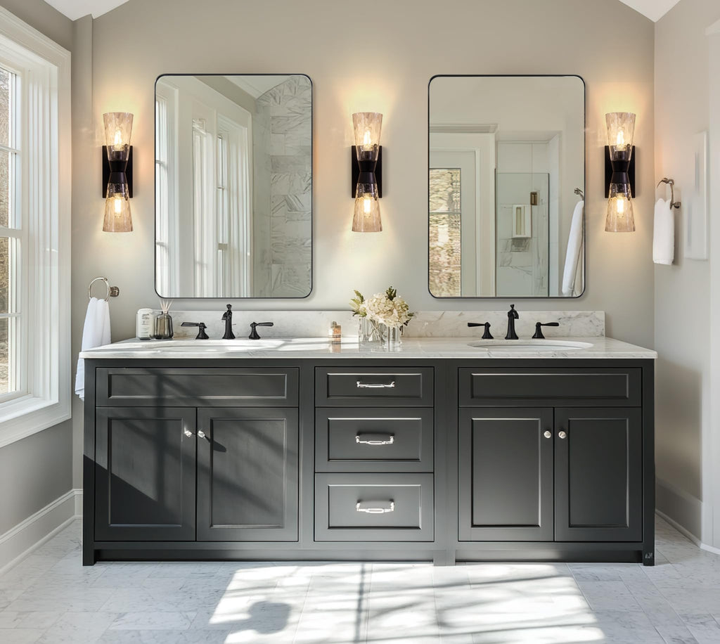 Wall Mirror, 30"x40" Black Bathroom Mirror, Modern Rounded Rectangle Metal Frame Mirror for Vanity, Matte Stainless
