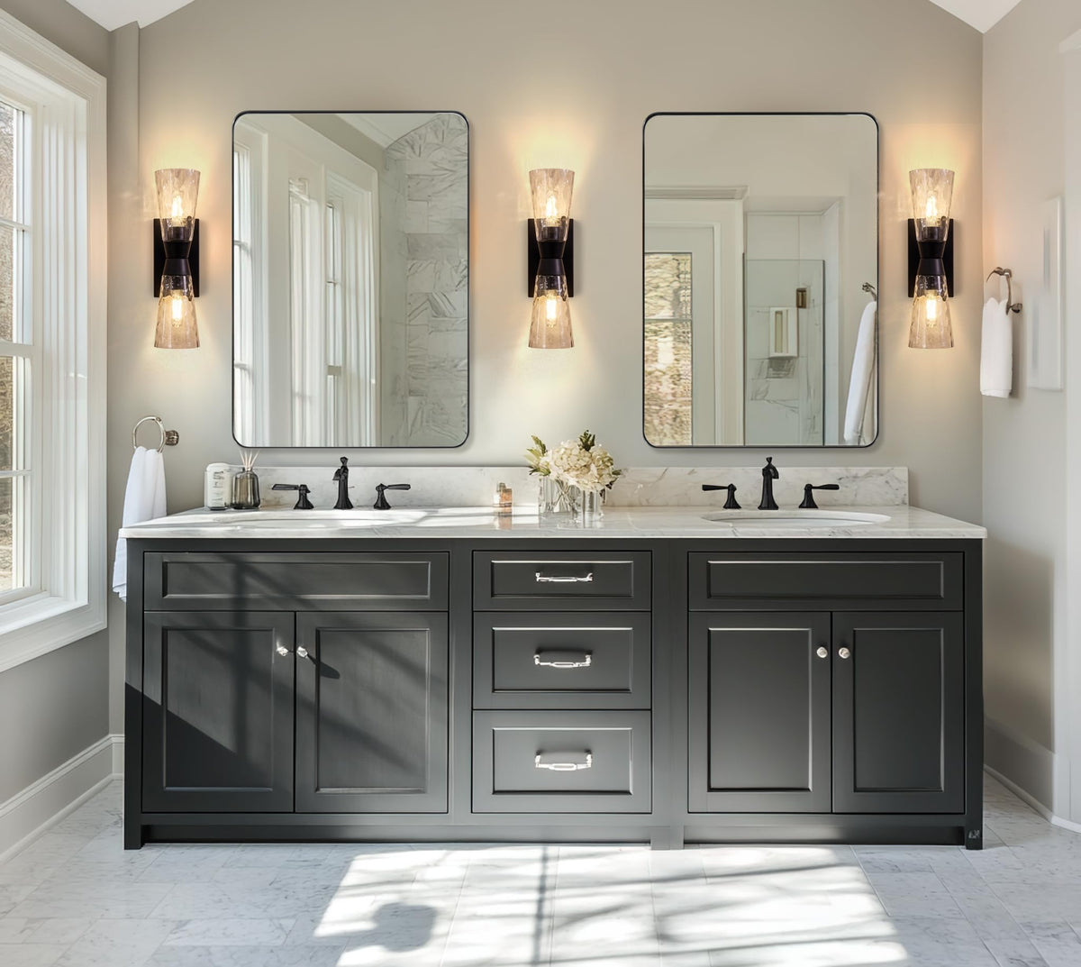 Wall Mirror, 30"x40" Black Bathroom Mirror, Modern Rounded Rectangle Metal Frame Mirror for Vanity, Matte Stainless