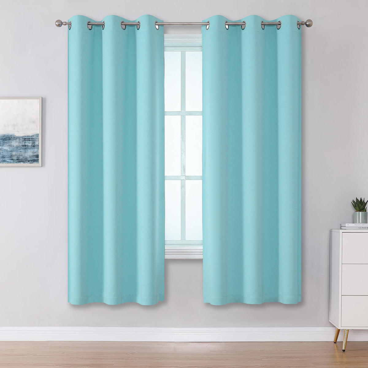 Aqua Curtains Bedroom Light Blocking Window Curtains Triple Weave Room Darkening Curtain Panels Thermal Insulated