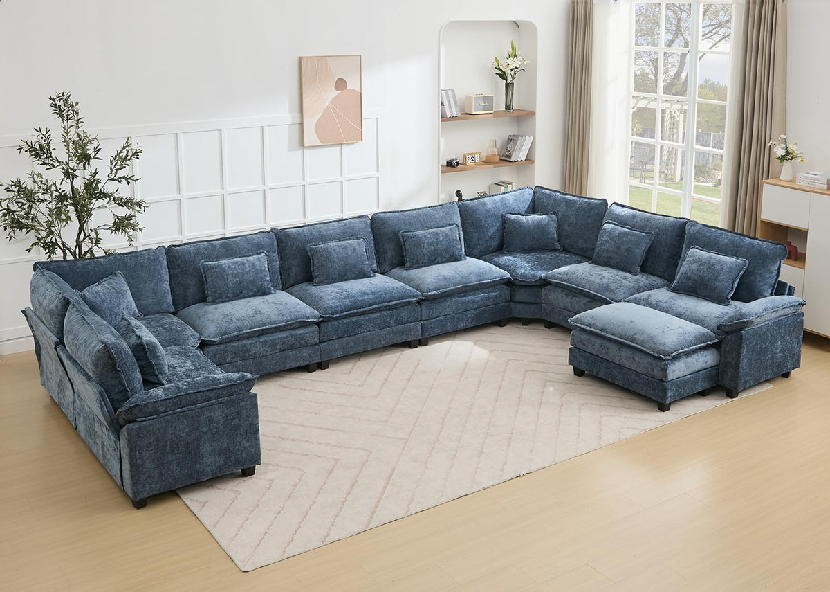 Oversized Modular Sectional Sofa Set, Convertible Deep Seat Cloud Couch with Ottoman, Large U Shaped Corner Couch