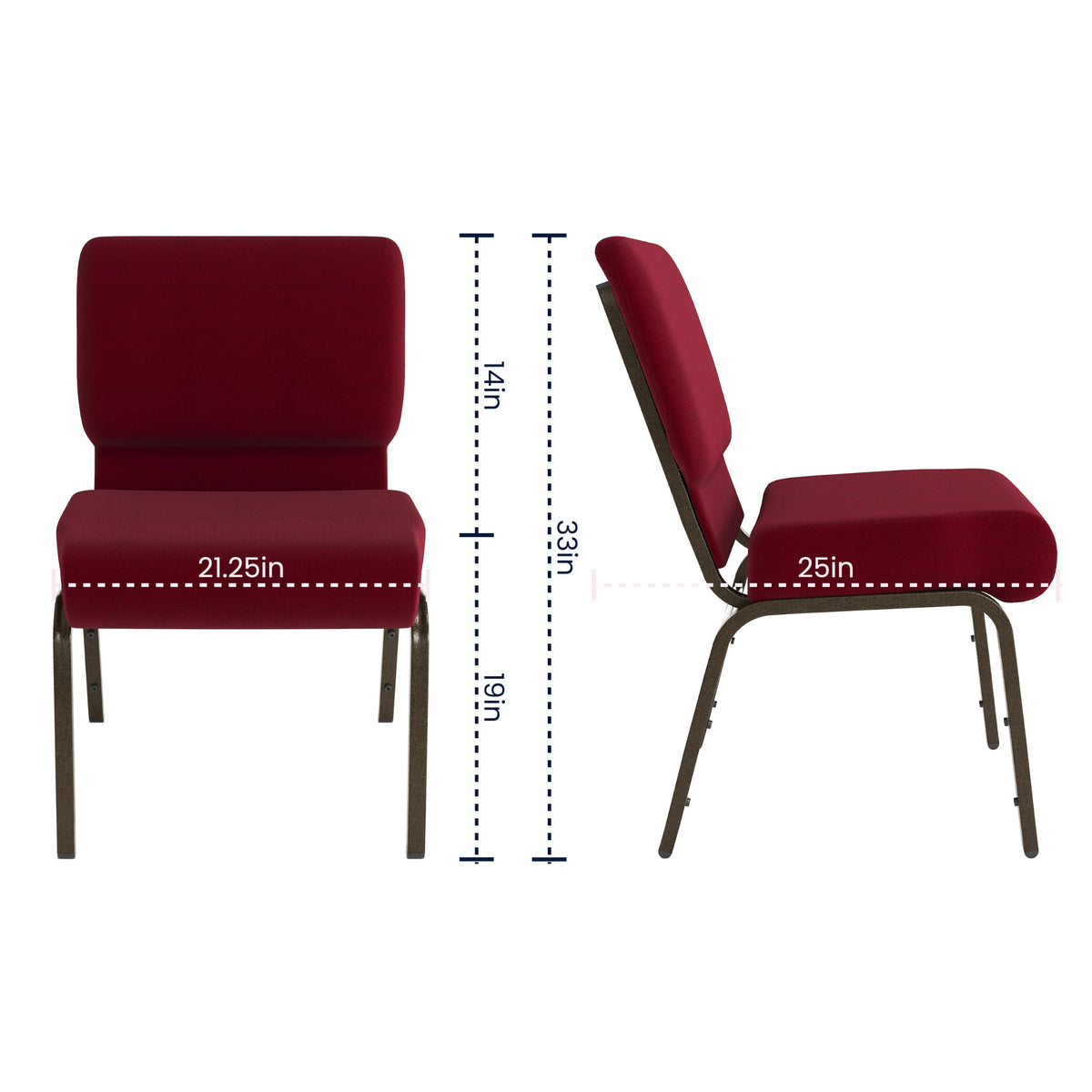 4 Pack HERCULES Series 21''W Stacking Church Chair in Burgundy Fabric - Gold Vein Frame