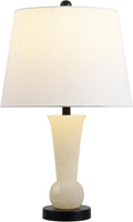 23" Natural/Black Natural White Alabaster Table Lamp with Crystal Base, Modern Nightstand Lamp with White Linen Shade