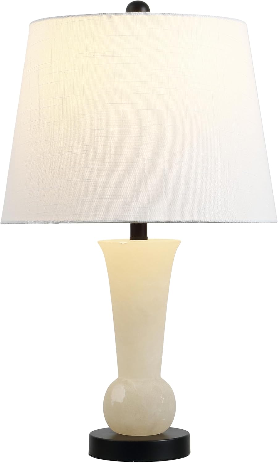 23" Natural/Black Natural White Alabaster Table Lamp with Crystal Base, Modern Nightstand Lamp with White Linen Shade