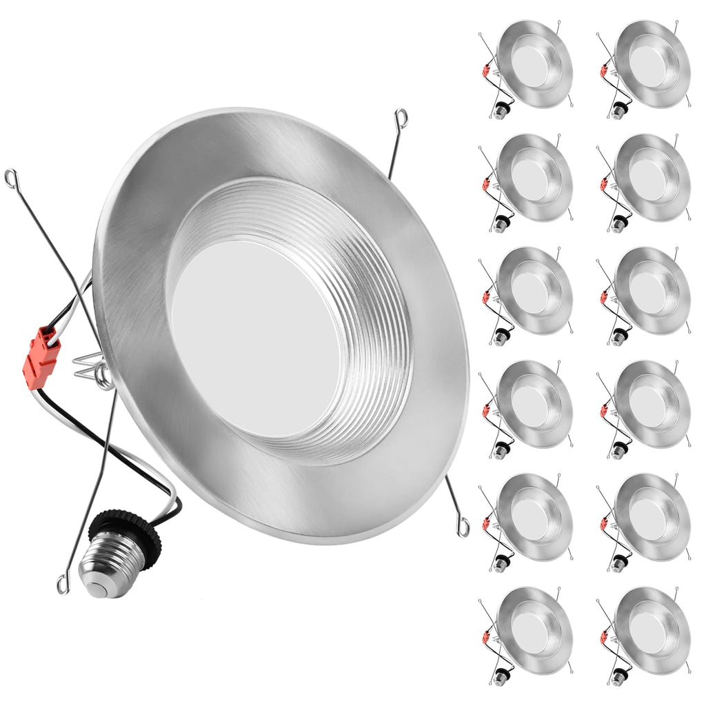 Brushed Nickel Recessed Lighting 6 Inch,12 Pack Recessed LED Retrofit Lighting,2700-6000K 5CCT Selectable, Damp Rated