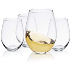 Stemless Wine Glasses Set of 4 - 19 oz Clear Glass Tumblers for Red & White Wine, Cocktails, Dishwasher Safe, Perfect