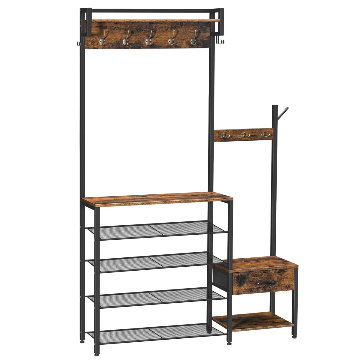 Hall Tree, Entryway Coat Rack Shoe Bench, Shoe and Coat Rack, Hall Tree Coat Rack, with Non-Woven Fabric Drawer, for