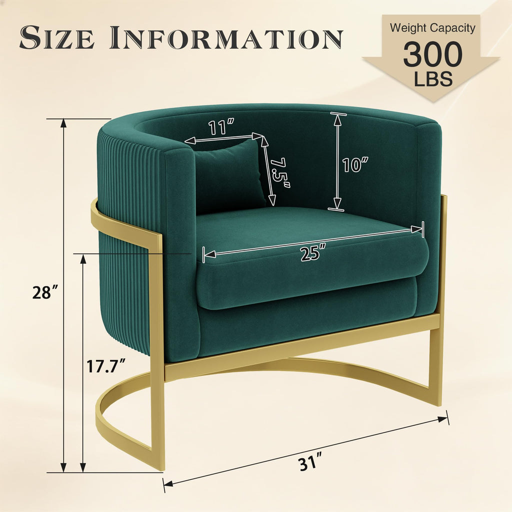 Green Accent Chair Modern Velvet Barrel Chair with Gold Metal Legs