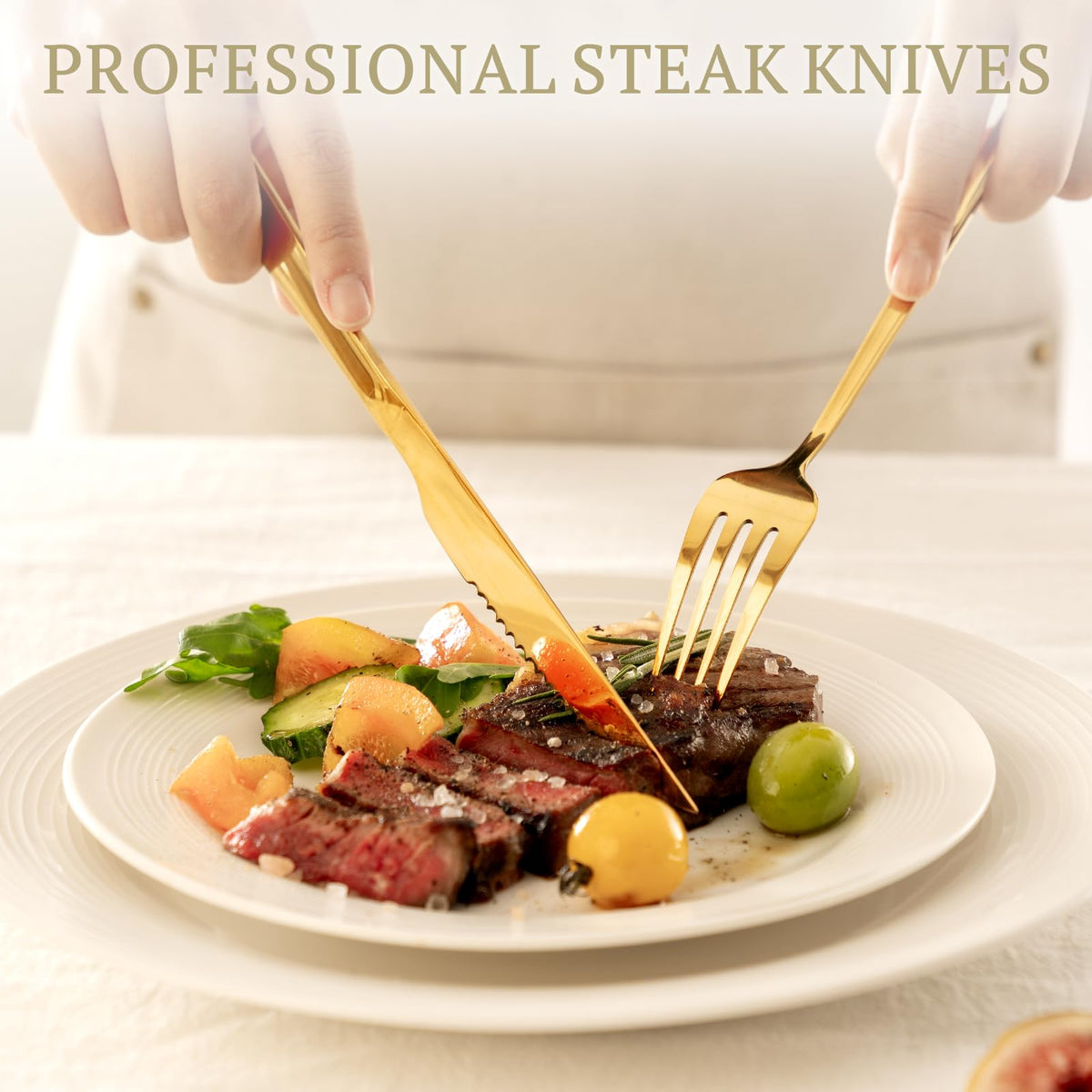 24-Piece Gold Silverware Set with Steak Knives Flatware Set for 4 Food-Grade Stainless Steel Cutlery Set Mirror