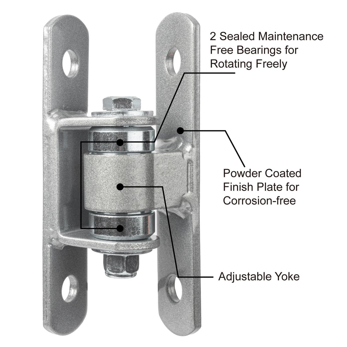 Heavy Duty Bolt on Sealed Bearing Outdoor Gate Hinges - Bolt onto Gate and Post for Large Heavy Driveway Gates Up to