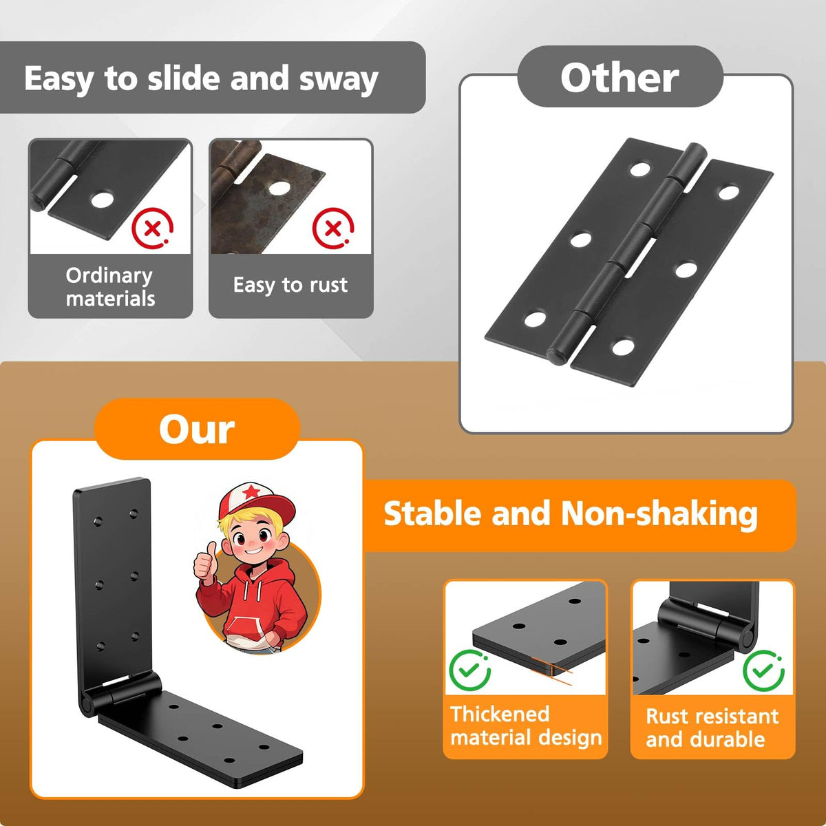 Heavy Duty Gate Hinges, Black Gate Hinges with Screws, Heavy Duty Door Hinges