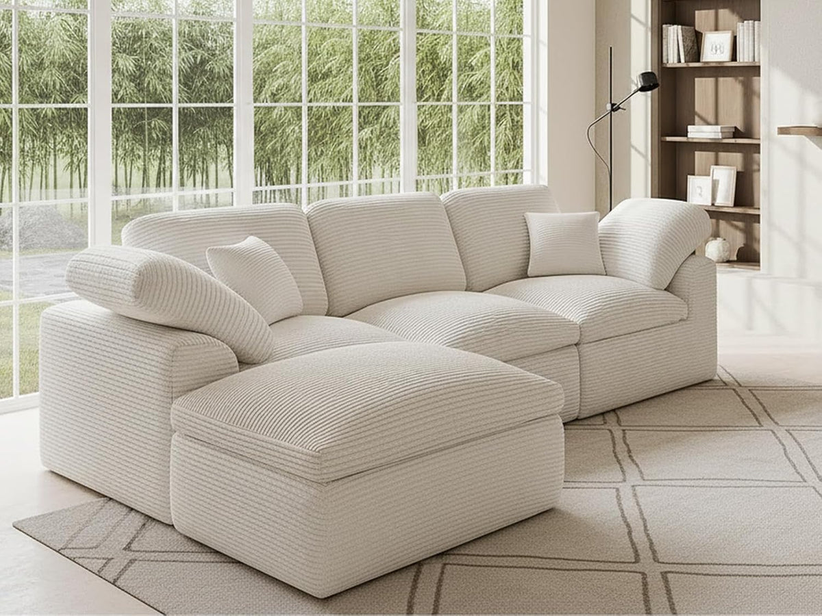 Cloud Sectional Couches for Living Room, 4 Seater Cloud Modular Couch, Boneless Comfy Sofa for Apartment