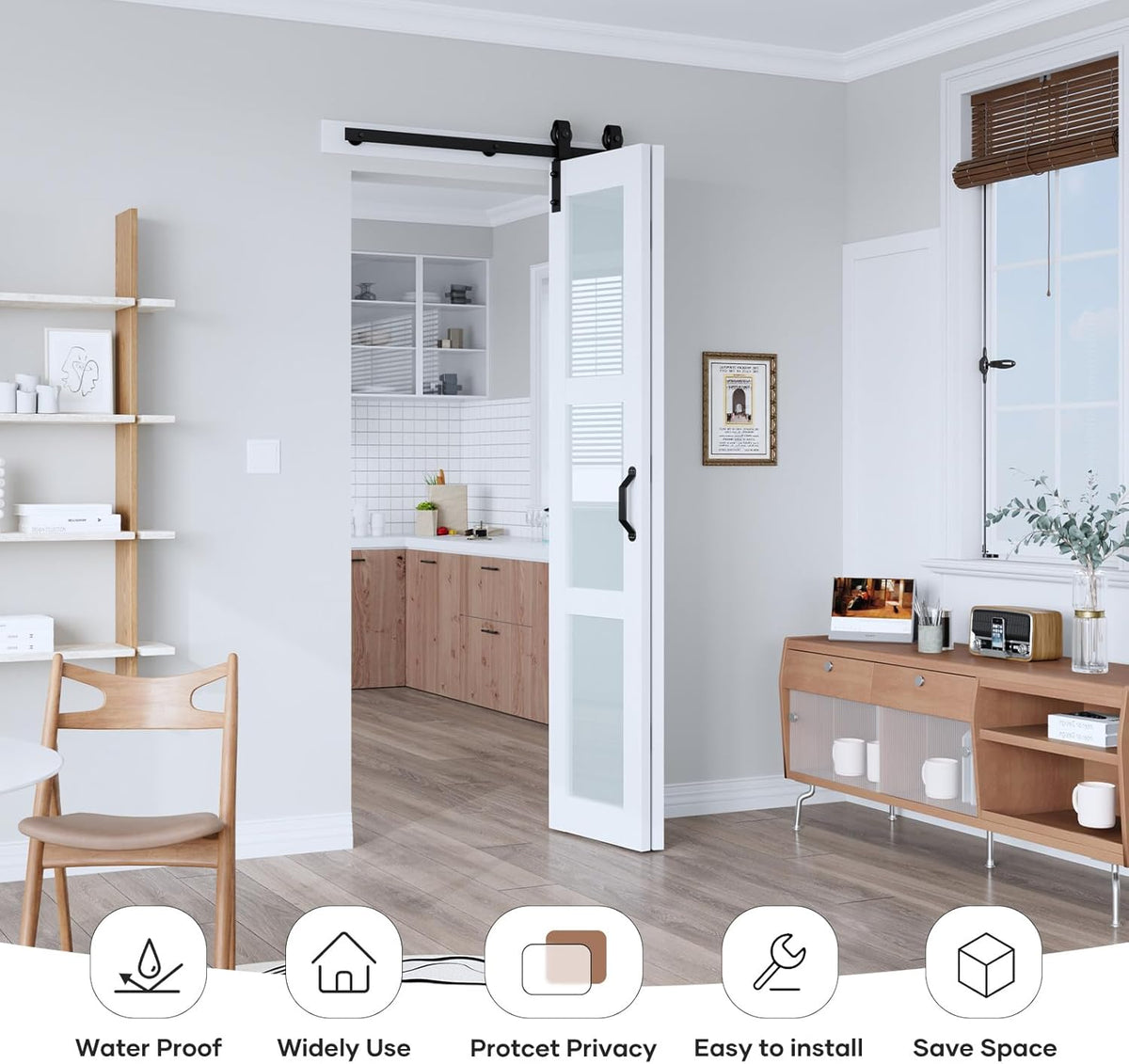 36"x 84" (Double 18" x 84") Bifold Barn Door, Bifold Sliding Barn Door with Hardware Kit, Solid MDF Wood Slab Covered