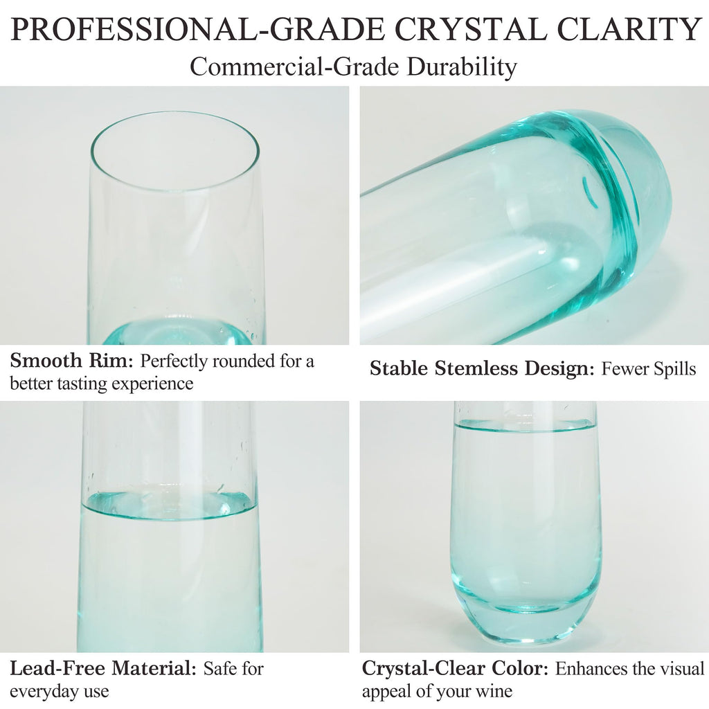 Stemless Champagne Flutes Glasses Set of 6, Elegant Green colored