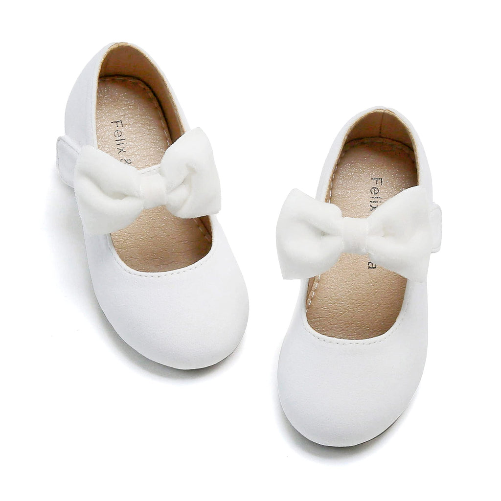 Toddler Flower Girl Dress Shoes - Girl Ballet Mary Jane Flats White Party School Wedding