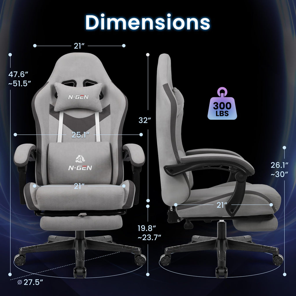 Gaming Chair, Lumbar Support with Breathable Fabric, Grey