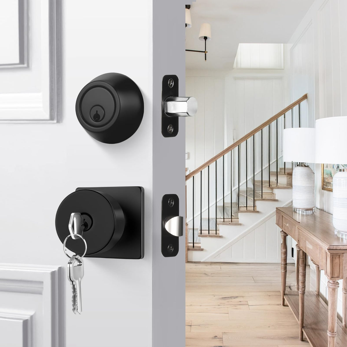 Matte Black Exterior Door Knob with Deadbolt, Keyed-Alike 1 Pack