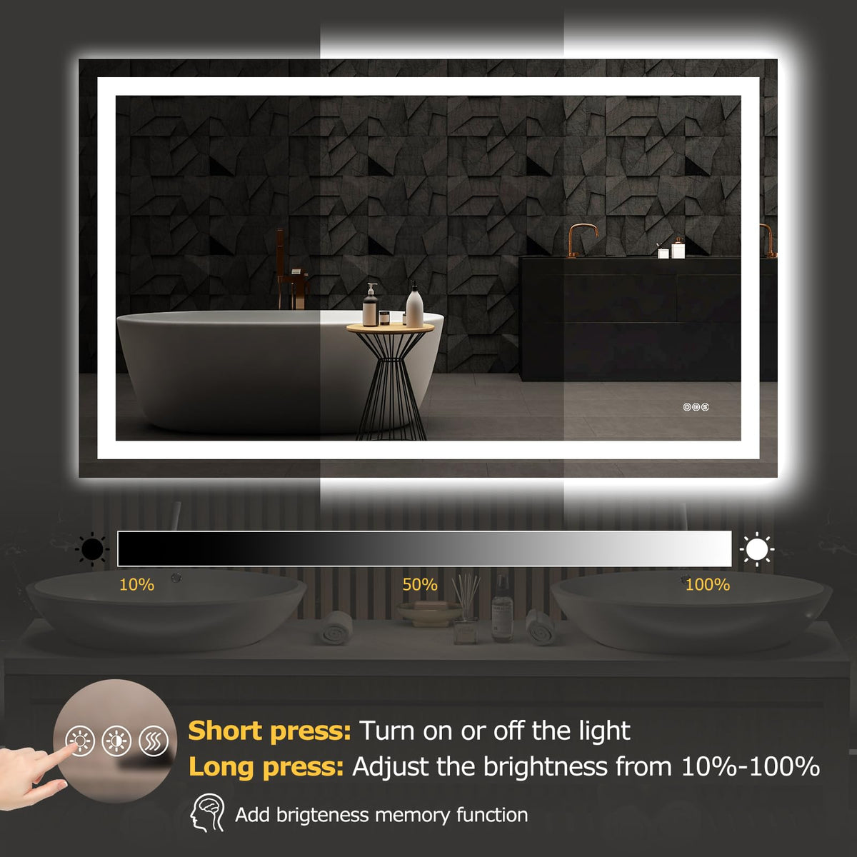 60"X36" LED Bathroom Mirror with Lights, UL Listed