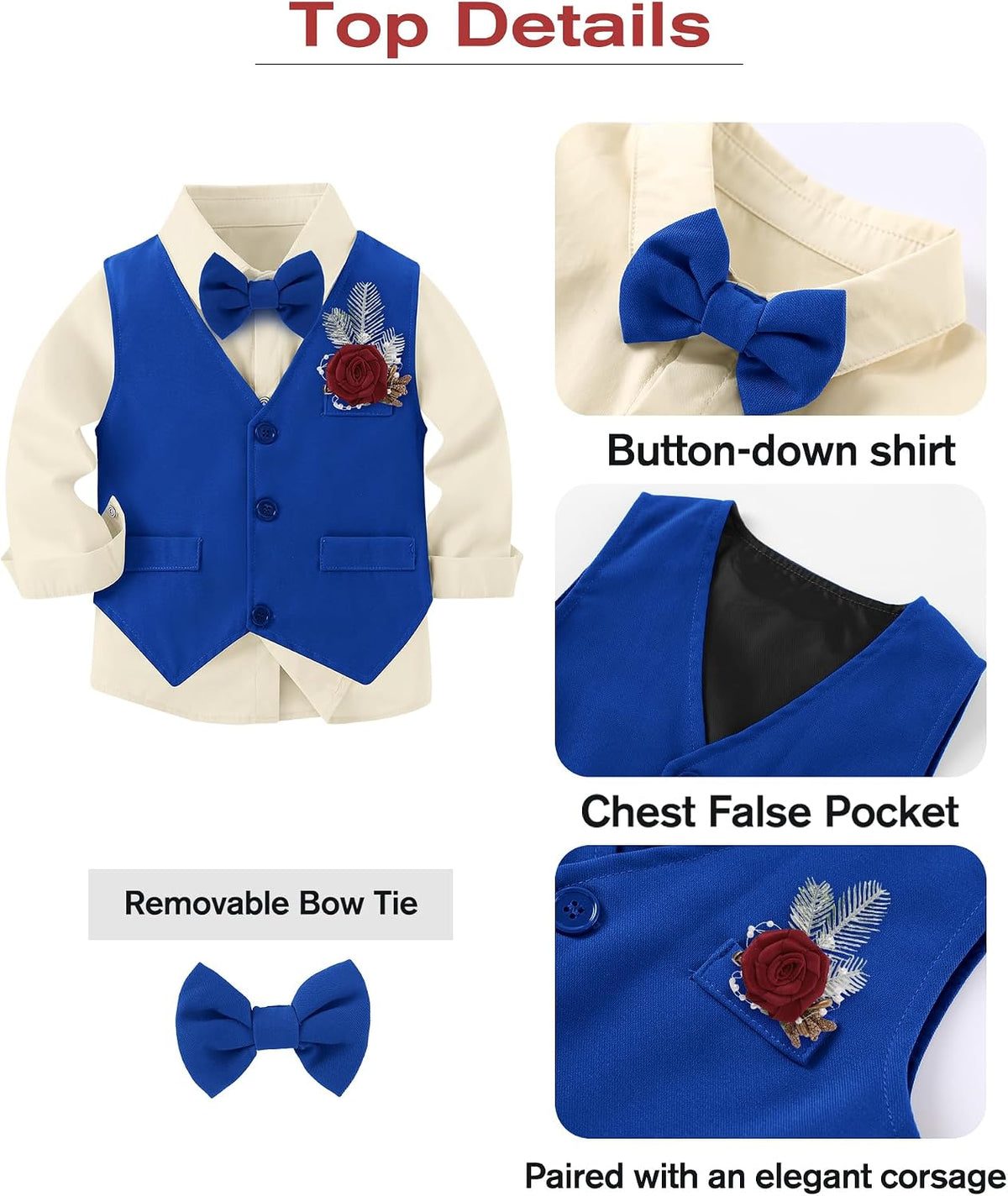Toddler Boy Suit 5PCS Dress Clothes Formal Wedding Outfit Set