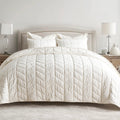 3 Pieces Matelasse Oversized Velvet Quilts, Cream White